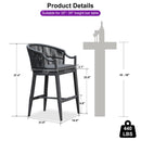 PURPLE LEAF Patio Bar Stools Set of 2 Outdoor Wicker Modern High Bar Chairs Metal Cushioned Barstools with Backs and Ergonomic Armrest for Balcony Garden Indoor Kitchen Island