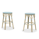 PURPLE LEAF Patio French Round Counter Stool Set of 2 Rattan Backless Stackable Barstools Aluminum Frame Footrest with Woven Wicker for Outdoor Kitchen Yard