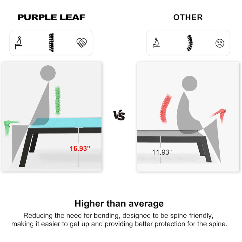 PURPLE LEAF Extra Large 2 Pieces Outdoor Aluminum Chaise Lounge Chair with Wheels