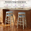 PURPLE LEAF Patio French Round Counter Stool Set of 2 Rattan Backless Stackable Barstools Aluminum Frame Footrest with Woven Wicker for Outdoor Kitchen Yard