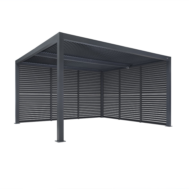 PURPLE LEAF Louvered Pergola Grey Outdoor Aluminum Pergola with Shutter Wall Adjustable Gazebo Rainproof for Patio Deck Garden