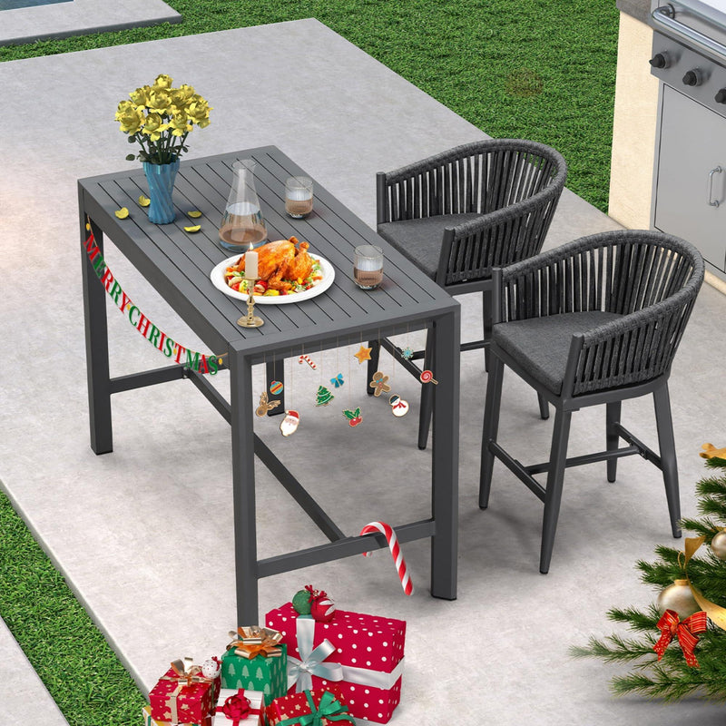 PURPLE LEAF Counter Stools, Bar Stools Set of 2 Rattan Bar Stools Wicker Bar Chairs Woven Aluminum Barstools with Back and Cushions