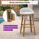 PURPLE LEAF Patio Oversized Backrest Bar Height Stool Set of 2 Outdoor Round Barstools Aluminum Frame Woven Rattan for Indoor Kitchen Dining Bistros Cafe Restaurant