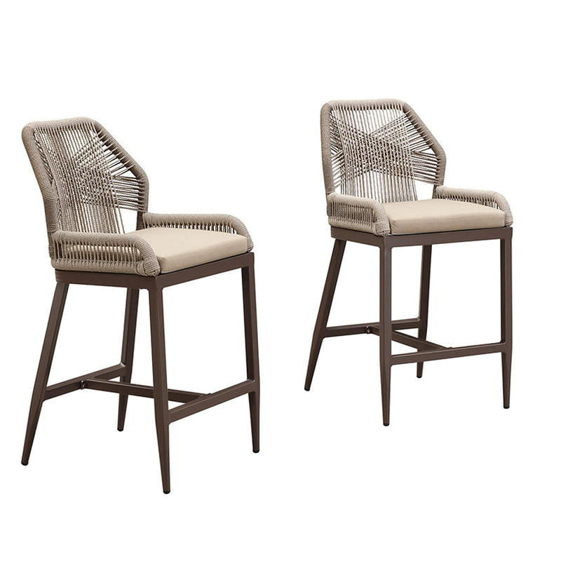 PURPLE LEAF Patio Sunbrella Bar Stools Set of 2  Rattan Bar Aluminum Bar Stool Outdoor Barstools with Back and Cushion for Garden Kitchen Island