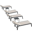 PURPLE LEAF Outdoor Lounge Chair Patio Chaise Pool Lounger Aluminum Frame with Side Table and Wheels for Outside Sunbathing Tanning Recliner Including Pillows