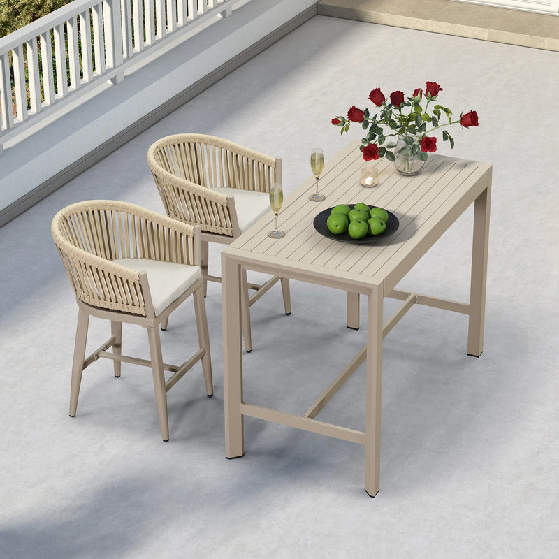 PURPLE LEAF Counter Stools, Bar Stools Set of 2 Rattan Bar Stools Wicker Bar Chairs Woven Aluminum Barstools with Back and Cushions