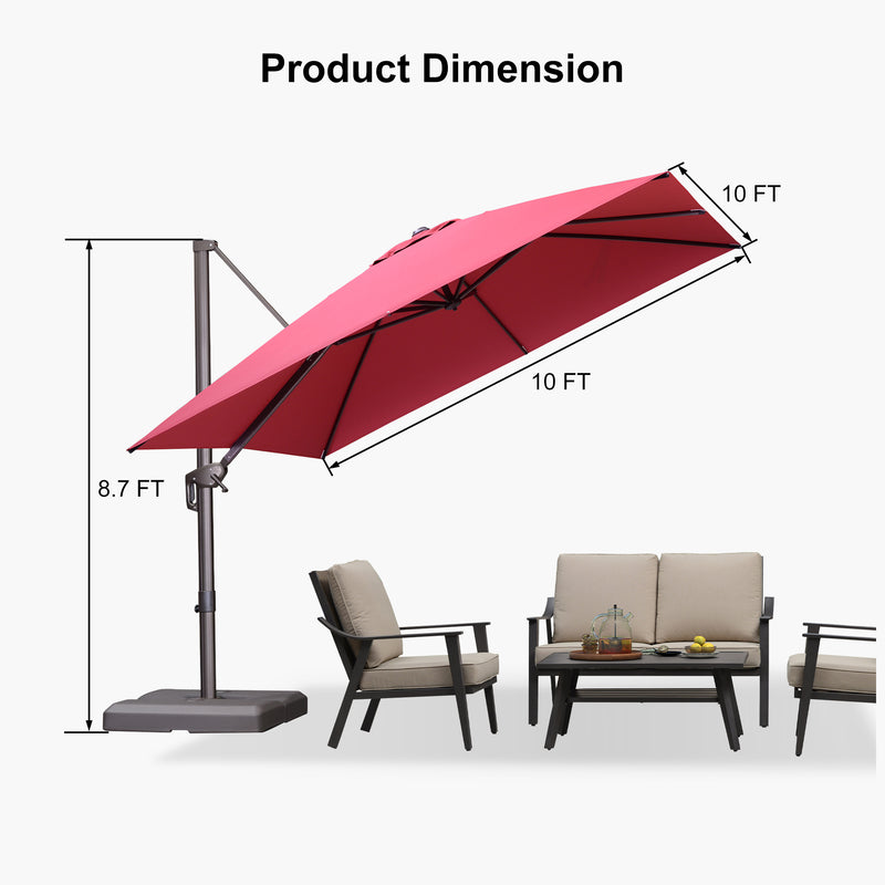 PURPLE LEAF Patio Cantilever Umbrella with Aluminum Offset Hanging for Pool Garden Deck