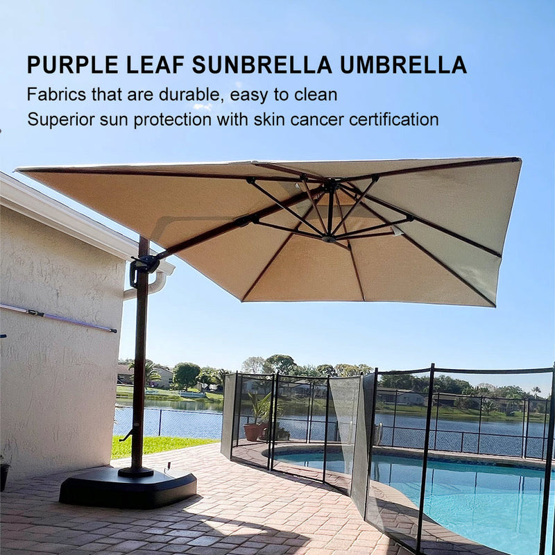 PURPLE LEAF SUNBRELLA Fabric Double Top Square Cantilever Umbrella with Wood Pattern