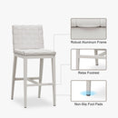 PURPLE LEAF Outdoor Counter Height Stools Set of 2, PU Leather Patio Bar Set with Aluminum Frame, Bar Chairs for Poolside, Garden, Kitchen Island