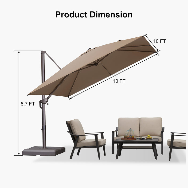 PURPLE LEAF Patio Cantilever Umbrella with Aluminum Offset Hanging for Pool Garden Deck