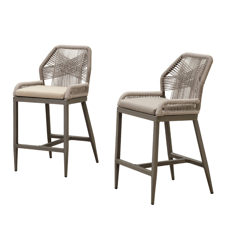 PURPLE LEAF Patio Sunbrella Bar Stools Set of 2  Rattan Bar Aluminum Bar Stool Outdoor Barstools with Back and Cushion for Garden Kitchen Island