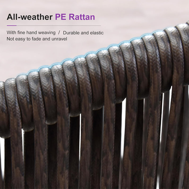 PURPLE LEAF 2 Pieces Outdoor Dining Chair All-Weather Wicker Aluminum Frame Patio Dining Chair for Lawn Garden Backyard Deck with Cushion Brown Armchair