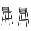 PURPLE LEAF Patio Counter Height Bar Stools Set of 2 Metal Bar Chairs with Back Wicker Woven Stools for Kitchen Island Pool Garden Outdoor Barstools
