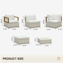 PURPLE LEAF Griffin white L-shaped patio set: dimensions of modular seating & ottomans.