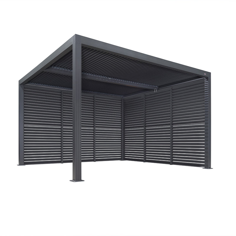 PURPLE LEAF Louvered Pergola Grey Outdoor Aluminum Pergola with Shutter Wall Adjustable Gazebo Rainproof for Patio Deck Garden