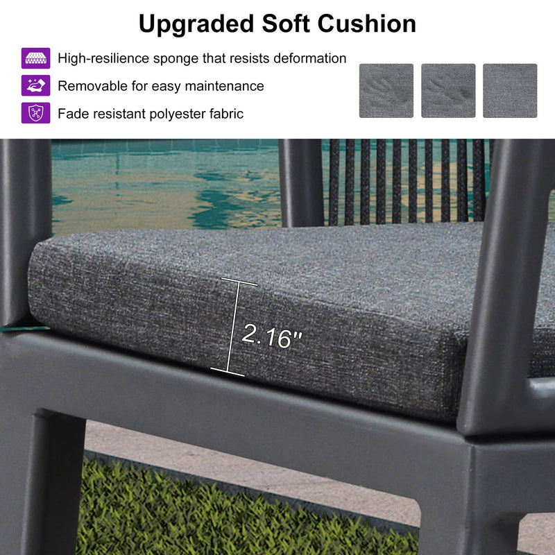 PURPLE LEAF Patio Bar Stools Set of 2 Outdoor Wicker Modern High Bar Chairs Metal Cushioned Barstools with Backs and Ergonomic Armrest for Balcony Garden Indoor Kitchen Island