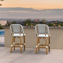 PURPLE LEAF Outdoor Bar Height Stools Set of 2 French Country Patio Rattan Bar Stool Chairs Outdoor Armless Barstools for Porch Garden Indoor Kitchen