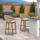 PURPLE LEAF Outdoor Bar Stools Set of 2 Rattan Bar Stools Counter Stools with Back and Cushions  for Patio, Garden, Kitchen