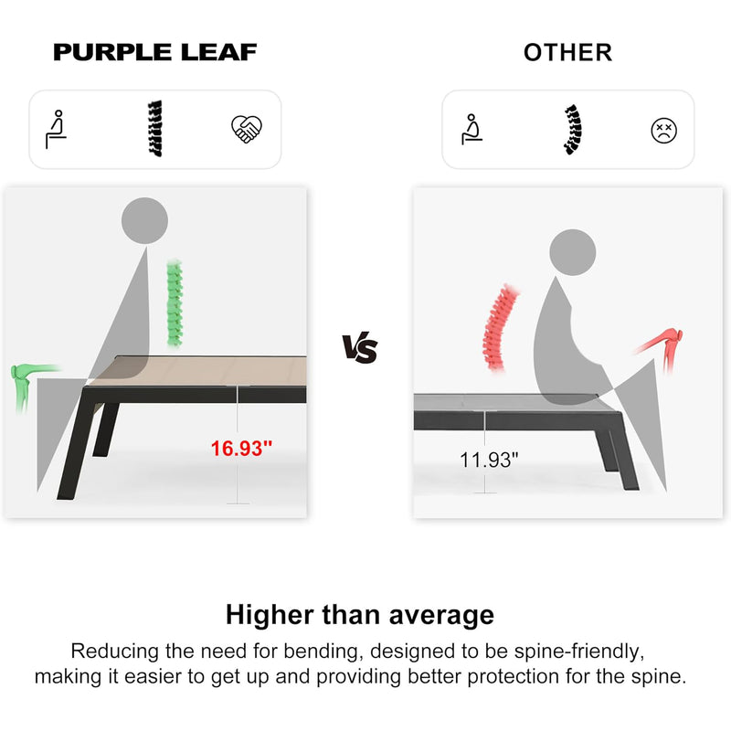 PURPLE LEAF Extra Large 2 Pieces Outdoor Aluminum Chaise Lounge Chair with Wheels