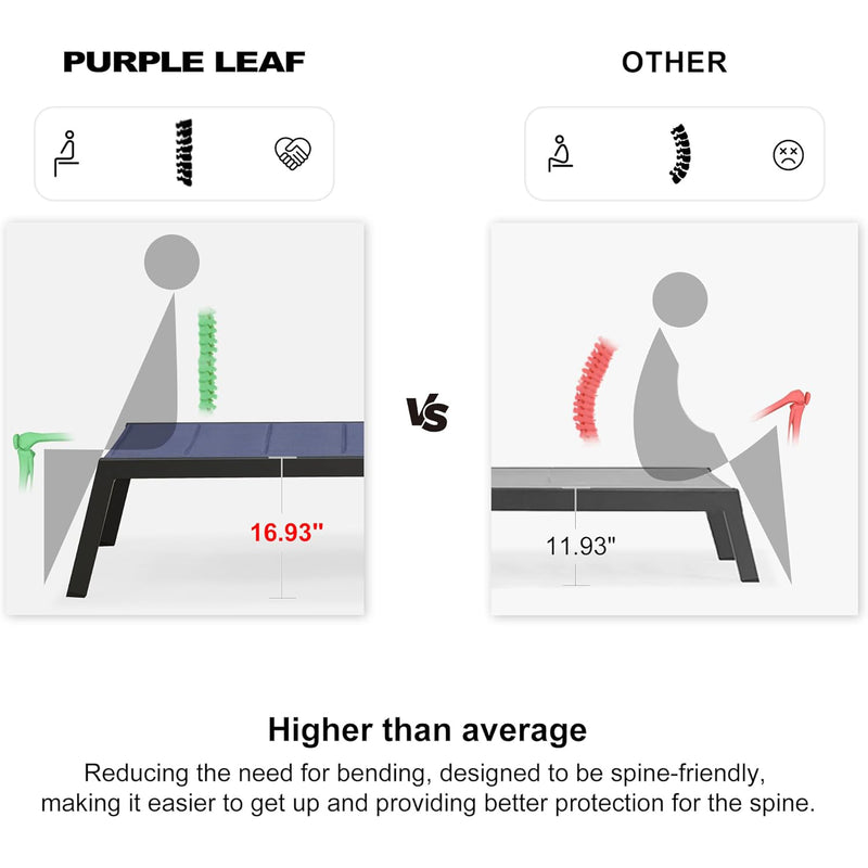 PURPLE LEAF Extra Large 2 Pieces Outdoor Aluminum Chaise Lounge Chair with Wheels