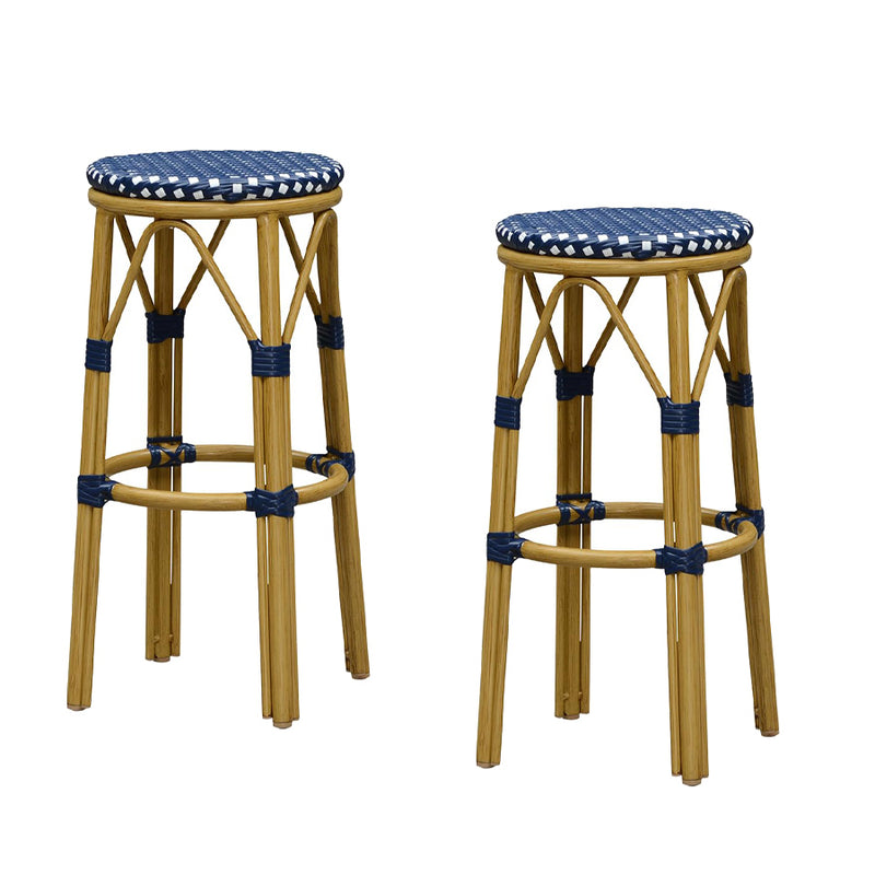PURPLE LEAF Patio Round Bar Stools Set of 2 Outdoor Backless Barstools Woven Rattan Bar Chair  for Indoor Kitchen Island Bistros Cafe Restaurant