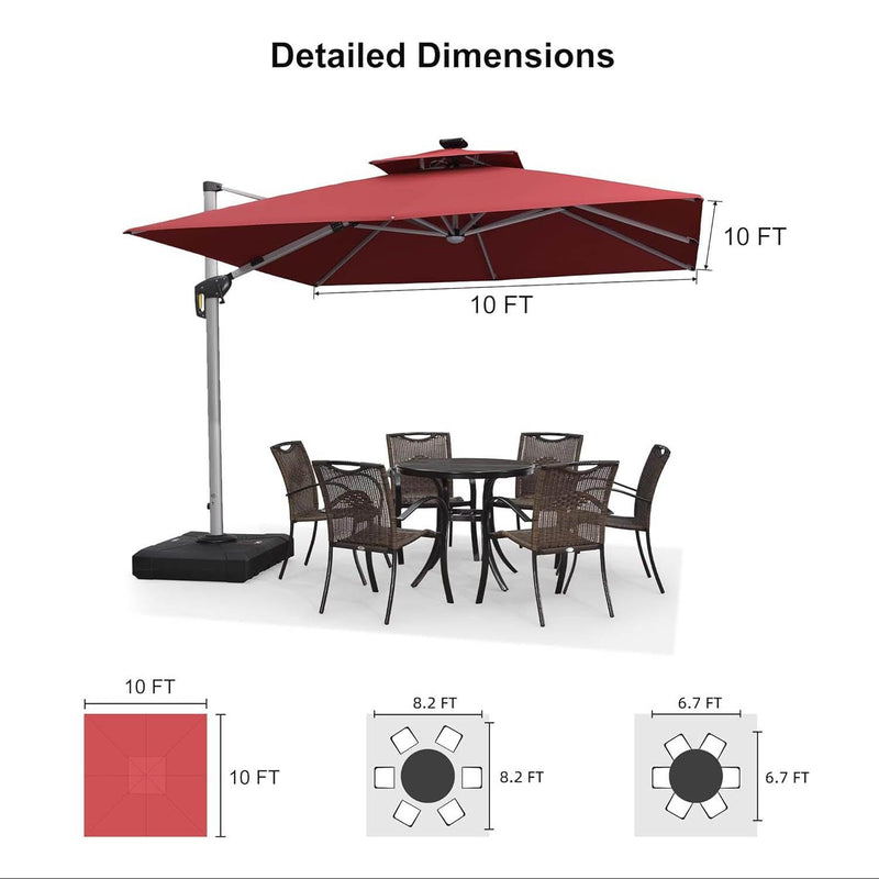 PURPLE LEAF Double Top 9 / 10 / 11 / 12 ft Square Outdoor Umbrellas with Lights