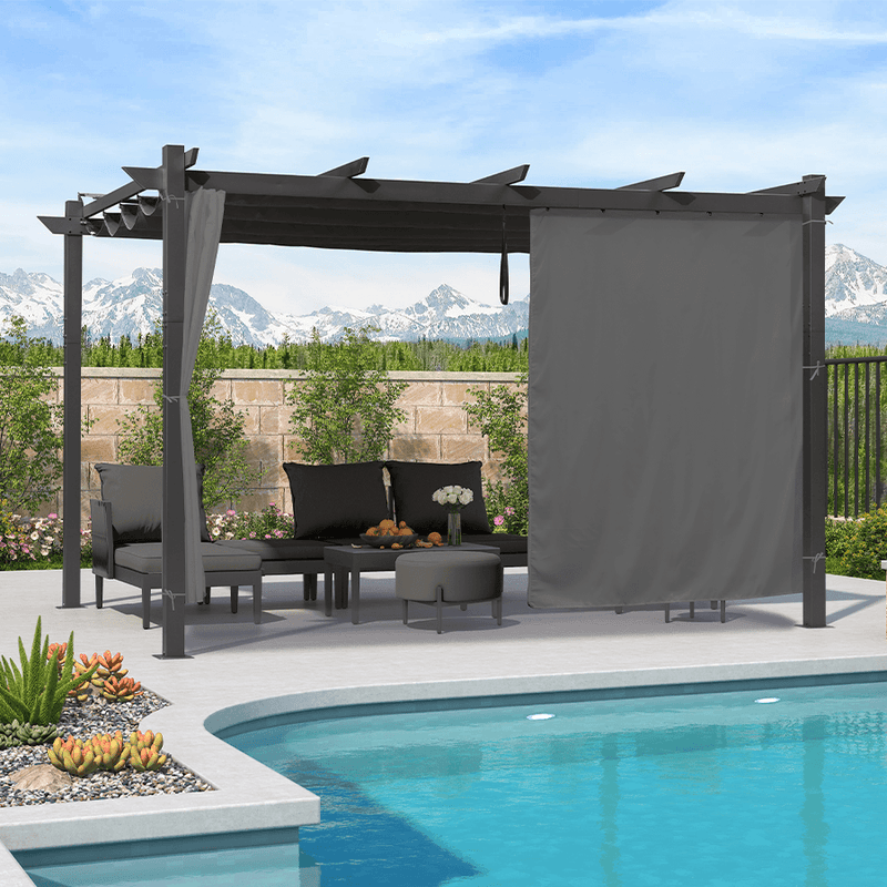 PURPLE LEAF Outdoor Retractable Pergola with Sun Shade Canopy Patio Aluminum Pergola With Curtains