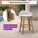PURPLE LEAF Patio Oversized Backrest Bar Height Stool Set of 2 Outdoor Round Barstools Aluminum Frame Woven Rattan for Indoor Kitchen Dining Bistros Cafe Restaurant