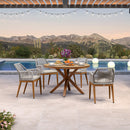 PURPLE LEAF Round Outdoor Dining Set Patio Aluminum Dining Set Round Table and Wicker Chairs with Sunbrella Cushions for Kitchen Deck