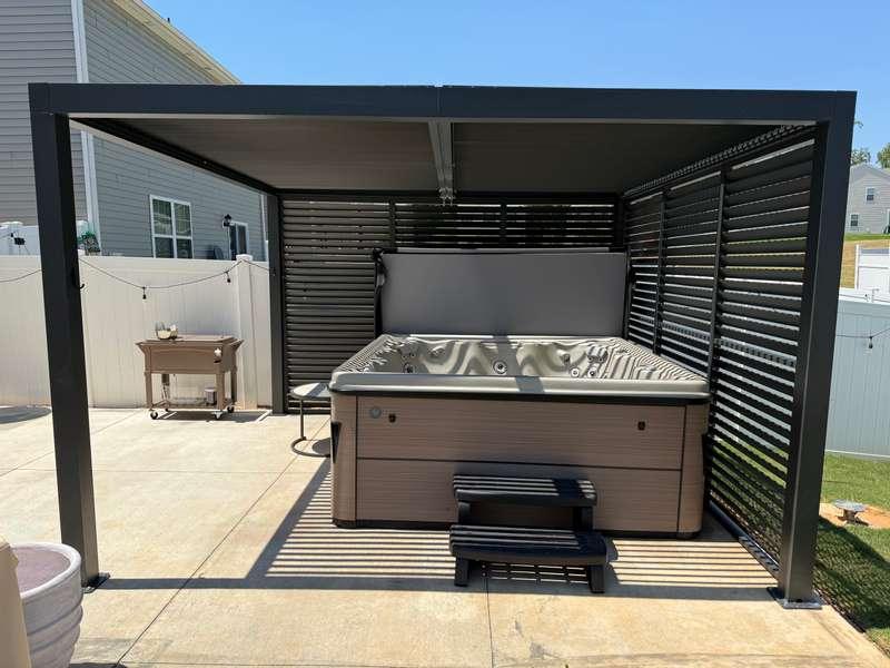 PURPLE LEAF Athena Louvered Pergola Grey Outdoor Aluminum Pergola with Shutter Wall Adjustable Gazebo Rainproof for Patio Deck Garden