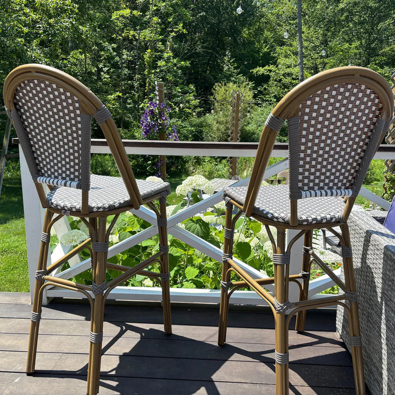 OPEN BOX I PURPLE LEAF French Counter Height Bar Height Stool Set of 2, Patio Bar Chairs with Back Rattan, French Bistro Set