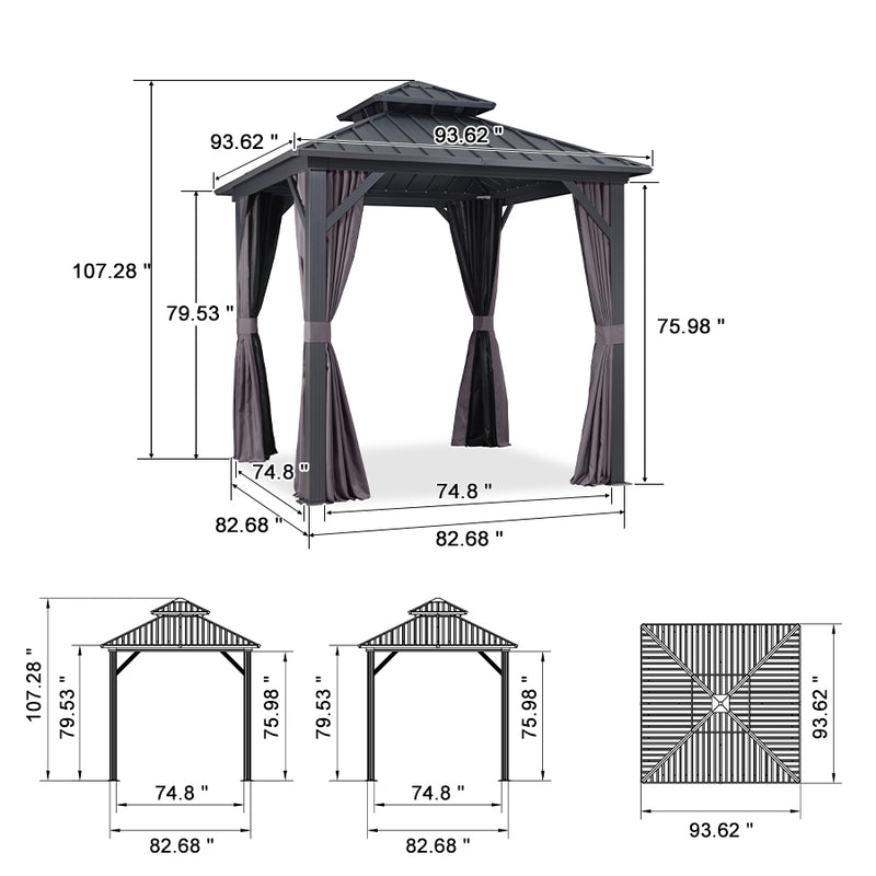 PURPLE LEAF Grey Hardtop Gazebo with Heavy Duty Galvanized Steel Double Roof with String Lights