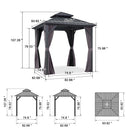 PURPLE LEAF Grey Hardtop Gazebo with Heavy Duty Galvanized Steel Double Roof with Reinforcement Support Rod