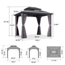 PURPLE LEAF Grey Hardtop Gazebo with Heavy Duty Galvanized Steel Double Roof with String Lights