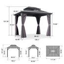 PURPLE LEAF Grey Hardtop Gazebo with Heavy Duty Galvanized Steel Double Roof with Reinforcement Support Rod