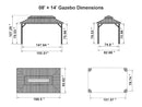 PURPLE LEAF Grey Hardtop Gazebo with Heavy Duty Galvanized Steel Double Roof with Reinforcement Support Rod