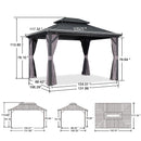 PURPLE LEAF Grey Hardtop Gazebo with Heavy Duty Galvanized Steel Double Roof with String Lights