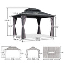 PURPLE LEAF Grey Hardtop Gazebo with Heavy Duty Galvanized Steel Double Roof with Reinforcement Support Rod