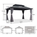 PURPLE LEAF Grey Hardtop Gazebo with Heavy Duty Galvanized Steel Double Roof with Reinforcement Support Rod
