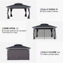PURPLE LEAF Patio Hardtop Gazebo for Outdoor Grey Galvanized Steel Double Roof White Aluminum Poles with Curtains and String Lights-milky