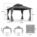 PURPLE LEAF Grey Hardtop Gazebo with Heavy Duty Galvanized Steel Double Roof with String Lights