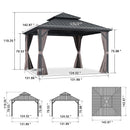 PURPLE LEAF Grey Hardtop Gazebo with Heavy Duty Galvanized Steel Double Roof with Reinforcement Support Rod