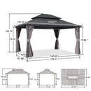 PURPLE LEAF Grey Hardtop Gazebo with Heavy Duty Galvanized Steel Double Roof with String Lights