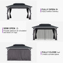 PURPLE LEAF Patio Hardtop Gazebo for Outdoor Grey Galvanized Steel Double Roof White Aluminum Poles with Curtains and String Lights-clear