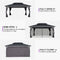 PURPLE LEAF Patio Hardtop Gazebo for Outdoor Grey Galvanized Steel Double Roof White Aluminum Poles with Curtains and String Lights-milky