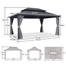 PURPLE LEAF Grey Hardtop Gazebo with Heavy Duty Galvanized Steel Double Roof with Reinforcement Support Rod