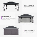 PURPLE LEAF Patio Hardtop Gazebo for Outdoor Grey Galvanized Steel Double Roof White Aluminum Poles with Curtains and String Lights-clear