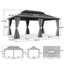 PURPLE LEAF Grey Hardtop Gazebo with Heavy Duty Galvanized Steel Double Roof with Reinforcement Support Rod