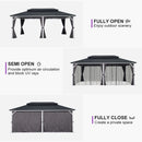 PURPLE LEAF Patio Hardtop Gazebo for Outdoor Grey Galvanized Steel Double Roof White Aluminum Poles with Curtains and String Lights-clear