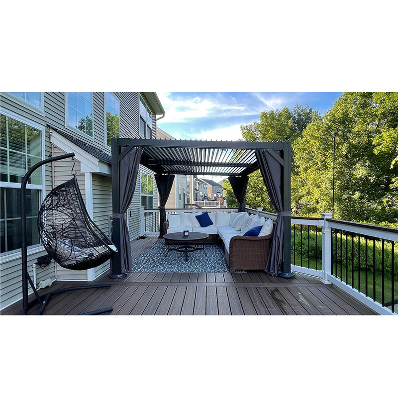 PURPLE LEAF 10' × 13' Outdoor Adjustable Louvered Aluminum Pergola Metal Roof Hardtop Gazebo with Upgrade Curtain